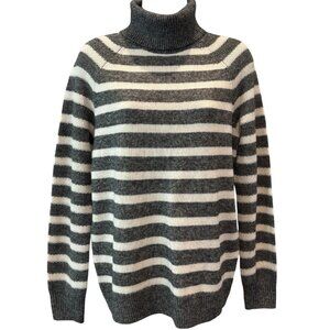 LOFT Gray Cream Striped Turtleneck Sweater‎ Pullover Women’s Medium